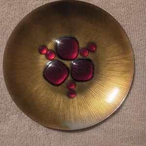 RARE RED VINTAGE ANNEMARIE DAVIDSON ENAMELED COPPER PLATE.